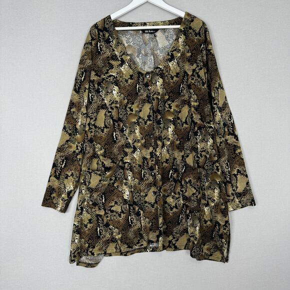 Ulla Popken Tops - Ulla Popken Tunic Womens 32 Brown Snake Animal Print Button Front Top Travel